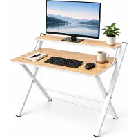 Relaxdays , escritorio, soporte para monitor, plegable, dimensiones: 82 x 70 x 56 cm, material: MDF, metal, escritorio plegable, color: natural/blanco