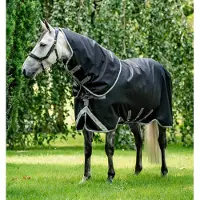 Horseware Manta para caballos , talla 145 - Modelo Amigo 1200D Plus Turnout, 250 gramos - Color: negro/gris titanio/plateado