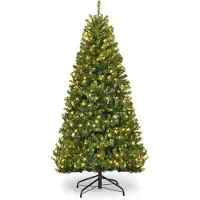 Costway Árbol de Navidad artificial LED de 120 cm, con 300 puntas de PVC, 100 LEDs, 11 modos de iluminación, 5 cambios de color y soporte de metal. Árbol de Navidad verde