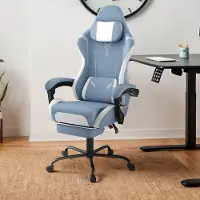 TANYEAR Silla de juego , ergonómica, con altura ajustable, giratoria y respaldo regulable, tapizada en terciopelo, color azul