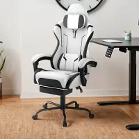 TANYEAR Silla de juego , ergonómica, con altura ajustable, giratoria y respaldo regulable, tapizada en terciopelo, color blanco