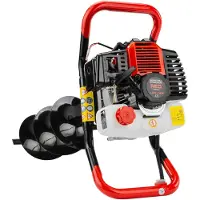 Powermat Taladro de tierra a gasolina, máquina perforadora de tierra de 6 CV con brocas (10, 15, 20 cm)