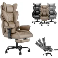 TANYEAR Silla de escritorio , diseño ergonómico, tapizada en cuero sintético, con acolchado de plumas, color marrón
