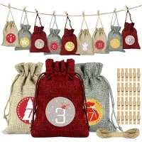 Merkloos Calendario de Adviento bolsas para rellenar - Algodón - 24 unidades - 14 x 10 cm - 3 colores