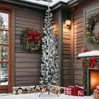 Merkloos Árbol de Navidad artificial con efecto de nieve, diseño delgado, 210 cm de altura