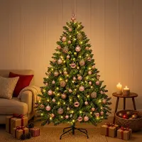 Syfax Árbol de Navidad artificial verde claro con bolas 120 cm