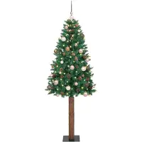 vidaXL Árbol de Navidad delgado con 300 luces LED, base incluida, color verde, 210 cm
