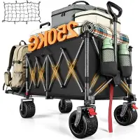LTPRTZ Carrito de transporte plegable - Carrito de playa - Equipo Transporte - Freno de estacionamiento incluido - 150 kg Carga de desgaste - Negro