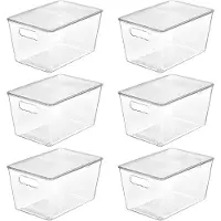 LTPRTZ Cajas de almacenamiento con tapa - Contenedores apilables - Para organizar el hogar - Con asas integradas - 6 unidades - Transparente