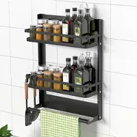 LTPRTZ Estante para especias con soporte - Organizador de estante para pared - Para ordenar la cocina - Montaje sin necesidad de taladrar - 30x11x40 cm - Negro