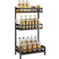 LTPRTZ Estante para especias de cocina - Organizador para almacenamiento - Mantiene la encimera ordenada - 3 niveles con ganchos - 60 cm de altura - Negro