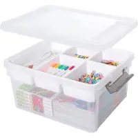 LTPRTZ Caja de almacenamiento con cajón - Caja para pasatiempos - Organización de materiales para hobbies - Diseño de 2 niveles - 16 litros - Blanco
