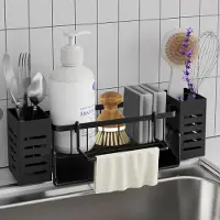 LTPRTZ Organizador de fregaderos - Almacenamiento de cocina - Lugar de trabajo de cocina - Drenaje automático - 35 x 10,5 cm - Matt Black