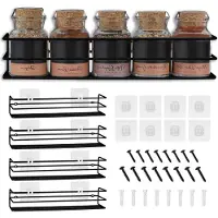 LTPRTZ Estantería para especias - Estanterías de almacenamiento - Organización de la cocina - Fijación sin taladrar - Juego de 4 unidades - Color negro mate