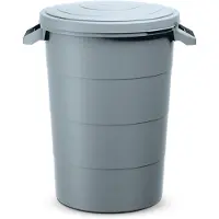 LTPRTZ Depósito de agua de lluvia - Cubo de plástico - Contenedor para residuos de jardín - Con tapa y asas - 80 litros - Gris