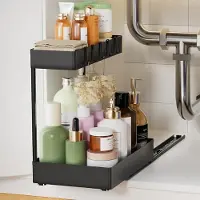 LTPRTZ Estante de almacenamiento para debajo del fregadero - Organizador de armario - Almacenamiento para la cocina - Extraíble, 2 niveles - 39 x 29 x 38 cm