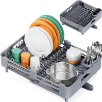 LTPRTZ Estante de goteo extensible - Organizador de estante para la cocina - Solución de almacenamiento para la cocina - Ajustable con embudo - Ancho de 34-55 cm - Gris