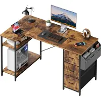LTPRTZ Escritorio de esquina con cajones - Escritorio en forma de L - Organización para trabajar desde casa - Estantería ajustable - 120 x 80 cm - Color marrón vintage