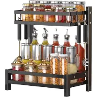 LTPRTZ Estante para especias - Organizador de cocina - Para ordenar la cocina - 2 niveles - 32x20x40 cm - Negro