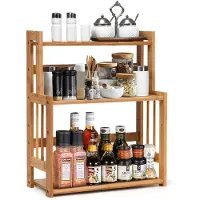 LTPRTZ Estante para especias - Estante de almacenamiento para la cocina - Organización de la cocina - Bambú natural - 3 niveles - Color marrón