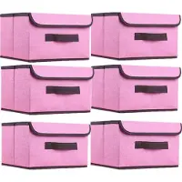 LTPRTZ Juego de cajas de almacenamiento - Cajas con tapa - Para guardar ropa - Apilables y plegables - 6 unidades, 26 cm - Rosa