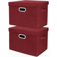 LTPRTZ Caja de almacenamiento con tapa - Contenedor plegable - Para organizar espacios - Lavable, material resistente - 35 litros, set de 2 - Color vino