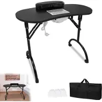 LTPRTZ Mesa de manicura plegable - Mesa móvil para manicuras - Para realizar manicuras en casa - Con sistema de extracción de polvo - 98 x 44 x 77 cm - Color negro