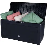 LTPRTZ Caja de almacenamiento para cojines de jardín - Armario para exteriores con ruedas - Para guardar objetos de jardín - Con asas - 310 litros - Negro