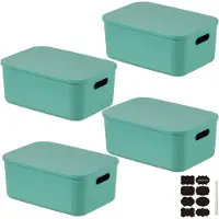 LTPRTZ Cajas de almacenamiento con tapa - Contenedores apilables - Para organizar el hogar - Apilables - 4 unidades - Verde