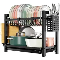 LTPRTZ Estante para escurrir - Estante de cocina - Organización de la cocina - Acero inoxidable y resistente - 435 x 245 x 345 - Negro