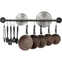 LTPRTZ Pan rack - Organizador de cocina - Cocina limpia - Con 14 ganchos - 100cm de largo - Negro