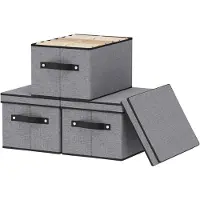 LTPRTZ Cajas de almacenamiento con tapa - Contenedores, cestos - Organización del espacio - Plegables y duraderos - 33x23x18 cm - Gris