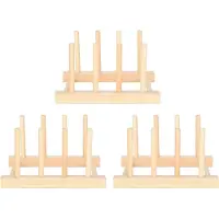 LTPRTZ Juego de escurreplatos de madera – Estante para platos, recipiente para cuencos – Organización de la cocina – Diseño plegable – 3 unidades – Color madera