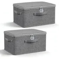 LTPRTZ Cajas de almacenamiento con cierre - Cajas de tela - Almacenamiento seguro - Diseño plegable - 2 unidades de 32 cm - Gris
