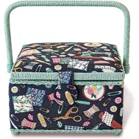 LTPRTZ Caja Naaibox cuadrada - Para guardar artículos de manualidades - Accesorios para manualidades - Bandeja interior extraíble - 23 x 23 x 14 cm - Azul oscuro