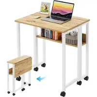 LTPRTZ Escritorio plegable - Pequeño espacio de trabajo - Ideal para trabajar desde casa - Con ruedas - 63x50 cm - Beige