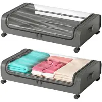 LTPRTZ Cajas de almacenamiento para debajo de la cama - Bolsa de almacenamiento con ruedas - Organización de espacios - Estructura metálica resistente - 2 unidades de 96 litros - Gris