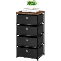 LTPRTZ Mueble de almacenamiento tapizado - Para organizar el dormitorio - Estructura de acero - 4 cajones - Color negro