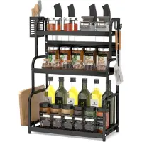 LTPRTZ Estante para especias negro - Organizador de cocina - Almacenamiento para la cocina - Con soportes adicionales - 63x49x22.5 cm - Negro