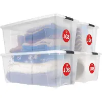 LTPRTZ Juego de cajas de almacenamiento - Bandejas de plástico - Organización del hogar - Diseño apilable - 4 unidades de 80 litros - Transparente