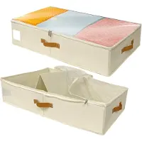 LTPRTZ Contenedores de almacenamiento debajo de la cama - Bolsas para guardar mantas - Almacenamiento de ropa - Paneles de soporte resistentes - 48 litros - Beige