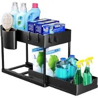 LTPRTZ Estante organizador para debajo del fregadero - Organizador de cocina - Maximiza el espacio - Cajón extensible - 40x22x33.5 cm - Negro
