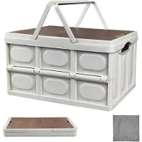 LTPRTZ Caja de almacenamiento plegable - Tapa para caja de camping - Práctica para guardar - Plástico apto para alimentos - 30 litros - Blanco