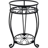 LTPRTZ Soporte para plantas de 2 niveles, macetero metálico para interior y exterior, acero inoxidable, versátil, ideal para jardín, terraza, salón, esquina o balcón, color negro