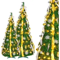 LILIIN Adornos navideños : Guirnalda de oro y plata para árbol de Navidad, 150 cm, con 100 luces LED. Abeto artificial en espiral para decoración navideña, ideal para interiores y exteriores