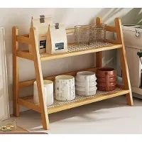 LTPRTZ Estante para la cocina - Estante de almacenamiento - Organización de la cocina - Diseño de doble capa - Tamaño grande - Color madera