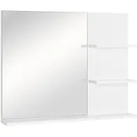 Moonbite Espejo con 3 estantes abiertos, dimensiones 60 x 10 x 48 cm. Estante de espejo para montaje en pared, superficie de espejo de 39,5 x 46,5 cm, marco de MDF, panel de MDF, color blanco