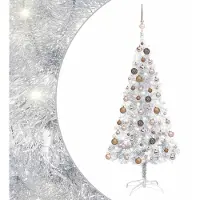 Syfax Árbol de Navidad preiluminado con luces y bolas plateado 120 cm