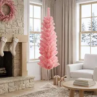 Syfax Árbol Navideño Artificial Delgado 150 cm PVC y Acero Rosa
