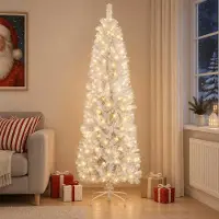 Syfax Árbol Navideño Artificial Delgado 240 cm 300 LED Blanco Cálido